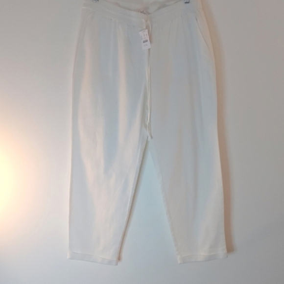 NWT J Crew Linen Blend Elastic/Drawstring Waist Pants Ivory Size 14 - Picture 2 of 7